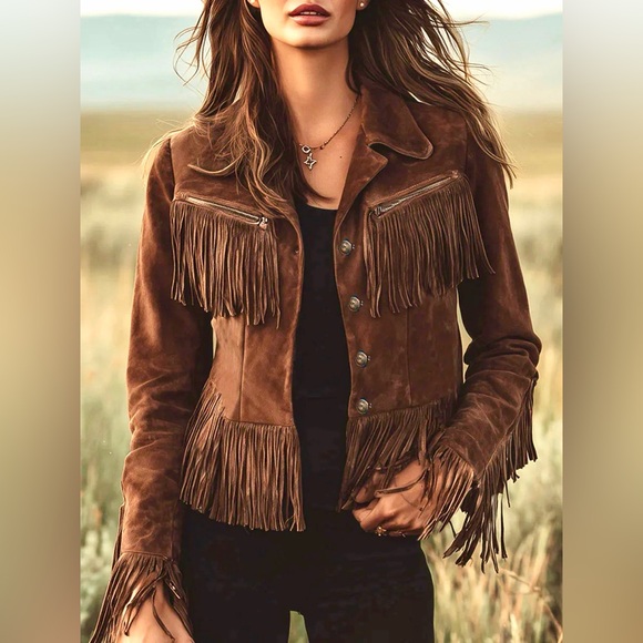 Adecentexposure Jackets & Blazers - ❤️Hello Fringe!! Western Vegan Brown Suede Fringe Button Up Jacket